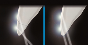 Lysbrytningsvinkel på Enamel Plus HRi vs konkurrent. Foto.